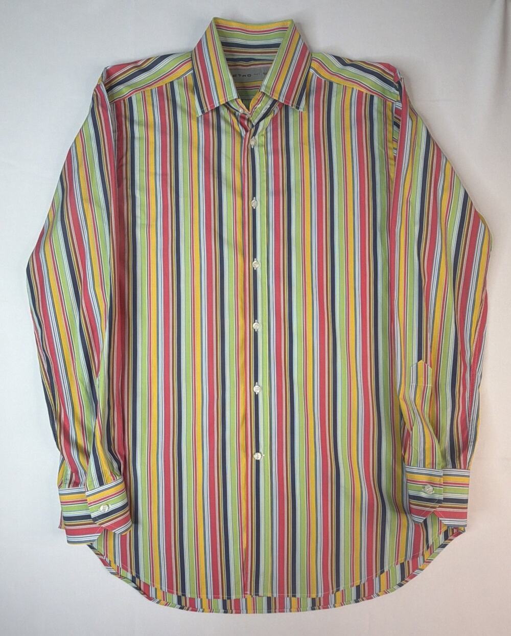 ETRO Milano Men’s Striped Multicolored Cotton Shirt Made in Italy Size 41 Luxury